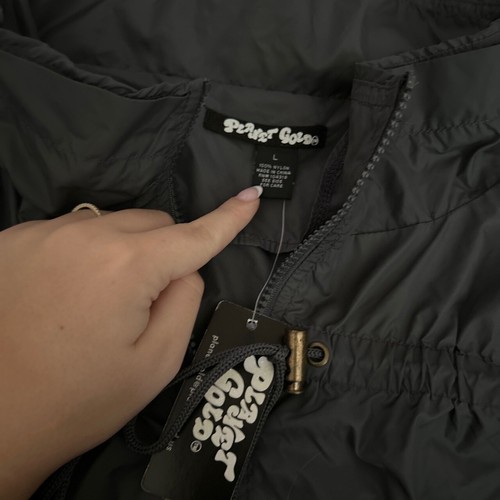 Planet Gold Black Zippered Drawstring Hood Windbreaker Jacket Size L - Picture 3 of 5