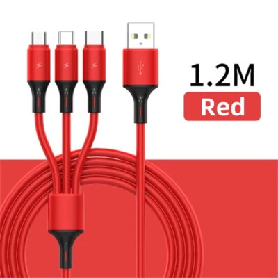 Silicone 3 in 1 Phone Data Cable Charger Cord for Android Type-C Charging Cable - Image 1 of 4