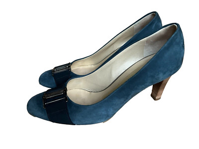 Wildleder Pumps Peter Kaiser 50er retro blau Leder art deco klassisch Gr. 5