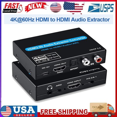 4K@60Hz HDMI Audio Extractor Converter Adapter HDMI to HDMI+SPDIF+RCA L/R Stereo