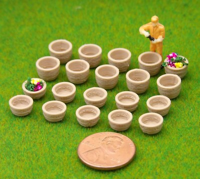 #ad HO Scale Wine Barrel Planters 20 pc Train Scenery addition Miniatures Flower pot $12.49