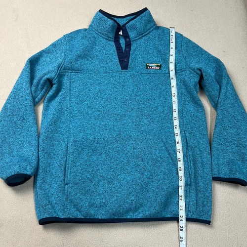 L.L. Bean Sweater Kids XL 18 Teal Blue Fleece Pullover 1/4 Snap 300193 - Picture 2 of 5