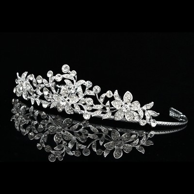 Crystal tiara Bridal/Special Occasion/Prom Wedding Bride Bridal Flower Prom Party Pearl Crystal Tiara  main image 3