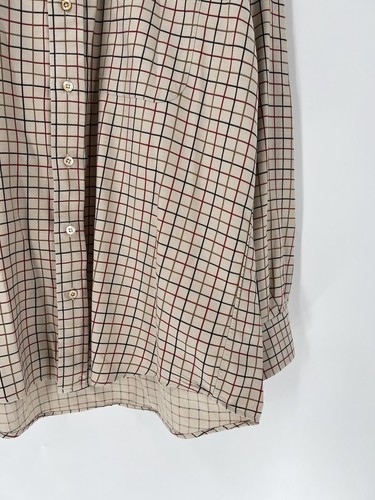 Vintage Burberry Button Down Shirt Mens Large Beige Grid Check Long Sleeve - Picture 3 of 14