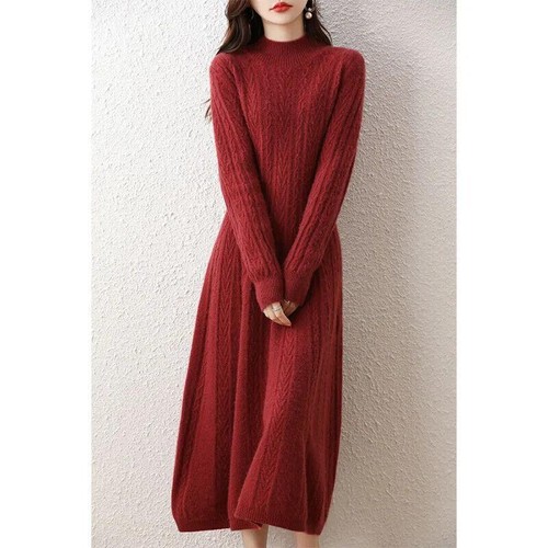 Vestidos Suéter de Cachemira Vestido Largo Para Mujer Cuello Alto Manga Larga Invierno Lo último - Imagen 6 de 29