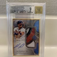 2 10’s Ronald Acuna Jr 2023 Topps Transcendent Game Used Patch Auto /10 BGS 9