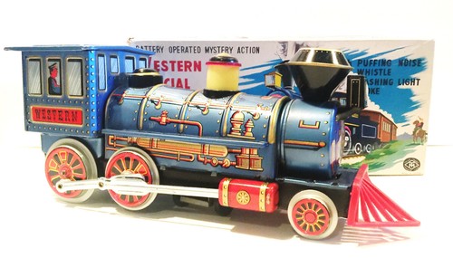 VINTAGE BATTERIEBETRIEBENER MYSTERY ACTION WESTERN SONDERLOK ZINNZUG - Bild 11 von 12