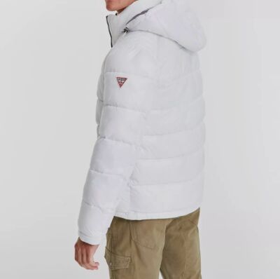 $229 Guess Men White Puffer Water/Wind-Resistant Bomber Top