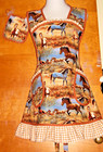 Handmade Bib Apron - Plus Sz - Wild Horses - Gingham Ck Ruffles - Vintage- Retro