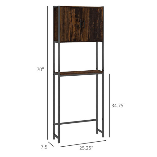 kleankin Over The Toilet Storage Cabinet with Adjustable Shelf Rustic Brown - Picture 2 of 11