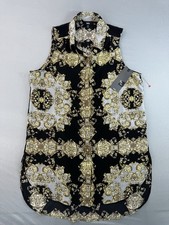 Mossimo Sleeveless Blouse Top Shirt Women’s Medium Graphic Black Gold NEW