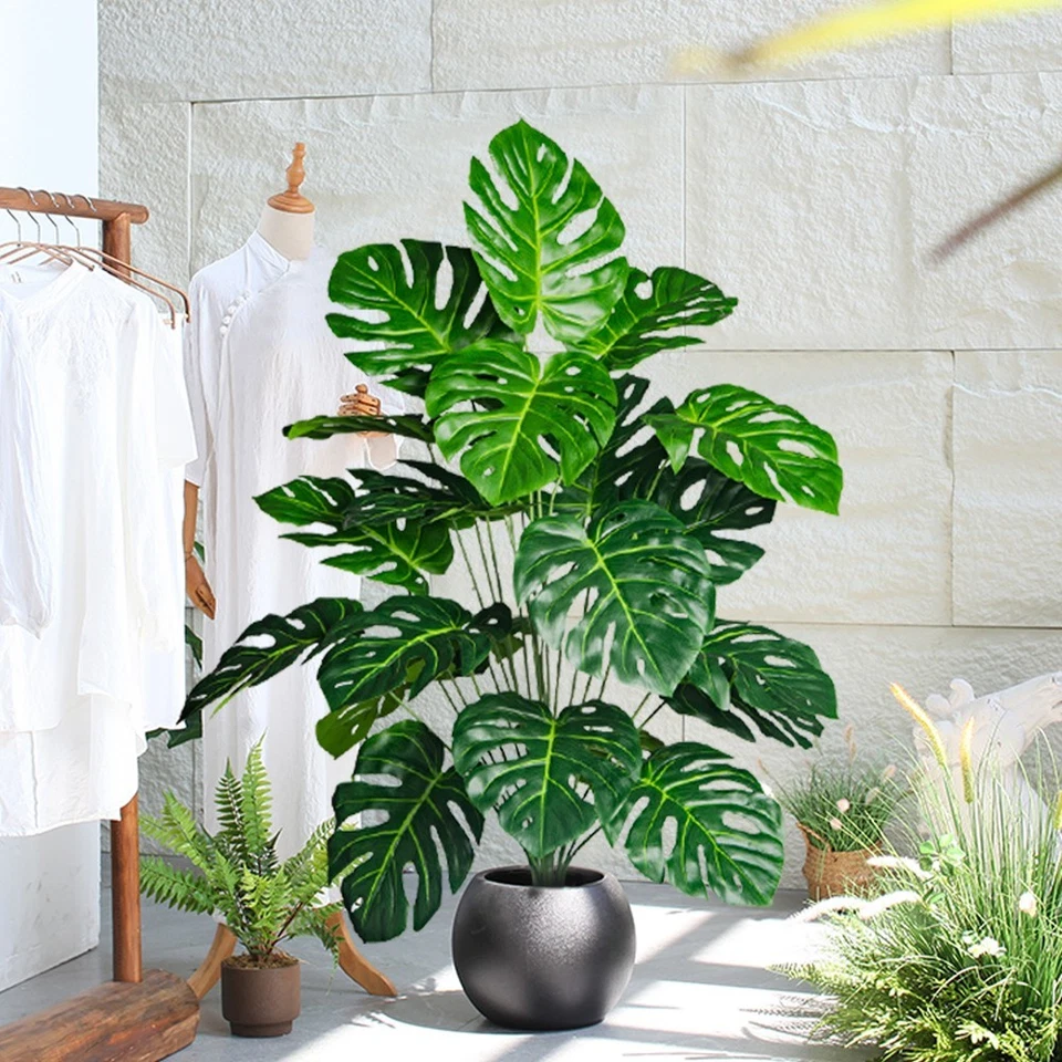 70-100cm Artificial Monstera Tree Fake Palm Plants Plastic Turtle Leafs Tropical - Image 2 of 4