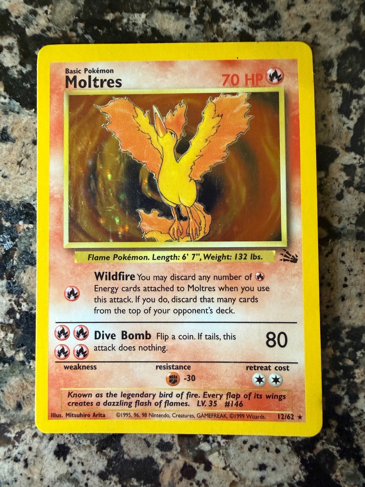 1999 Moltres Pokemon TCG Fossil Card 12/62 Holo Foil