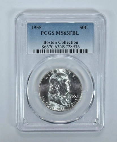 1955 Franklin Half Dollar Boston Collection MS63 FBL PCGS Blue Label *4511