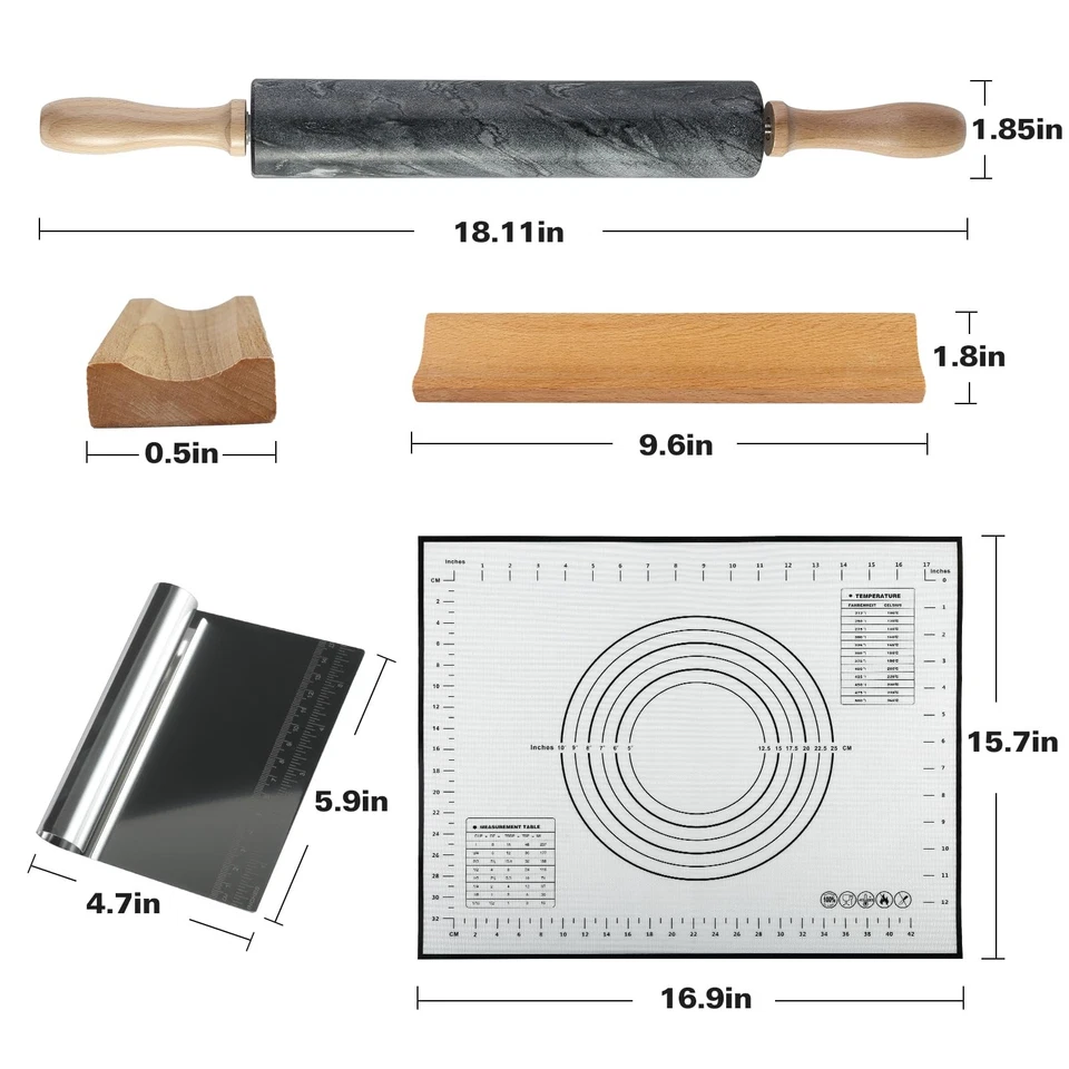 African Natural Marble Rolling Pin, Non-Stick Polished Dough Roller, Pasta, D... - Image 3 of 4