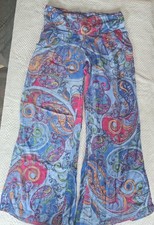 COTTON DAISY Womens High Rise Elastic 100 Cotton Paisley Wide Leg Pants S Boho