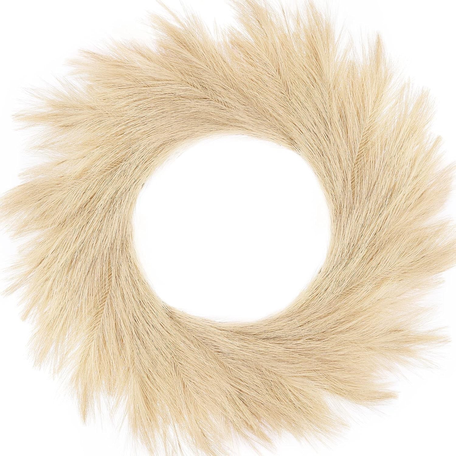26-Inch Hananona Faux Pampas Grass Wreath in Neutral Beige for Home Decor