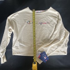 Champion Womens Embroidered Script Logo Cropped Sweatshirt Cream Size M NWT