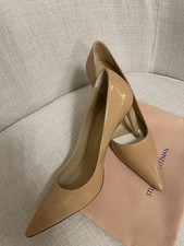  475 Stuart Weitzman Women's Beige Patent Scallop Pump Heels Shoes Size 10