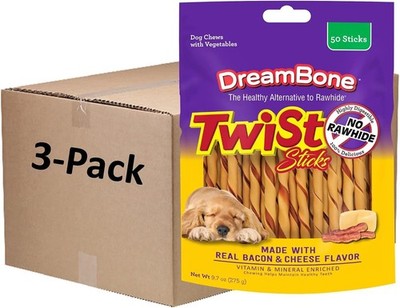 Dreambone Twist Sticks with Real Bacon and Cheese Flavor 50 Count, Rawhide-Free