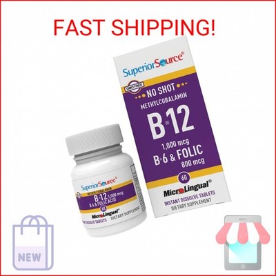 Superior Source No Shot Vitamin B-12 Methylcobalamin 1000 mcg, B-6 & Folic Acid 
