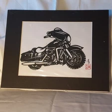 Hou-tien Cheng Master Chinese Paper Cutter Motorcycle Signed Matted 11x14 VTG
