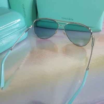 Tiffany & Co. Aviator Sunglasses Silver Frame Gradient Blue Lens
