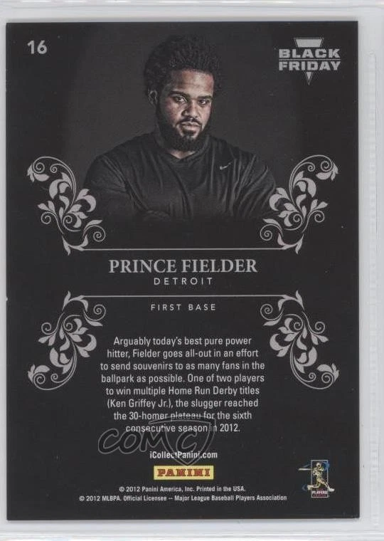 2012 Panini Black Friday Panini Collection Prince Fielder #16 - Image 2 of 2