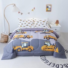 Twin Size Comforter Set for Boys 4-Piece Bed in a Bag 3D Construction Bedding