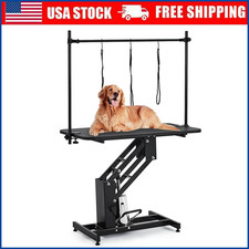 Hydraulic Pet Dog Grooming Table Max Load 350Lbs w/Adjustable Overhead Arm Black