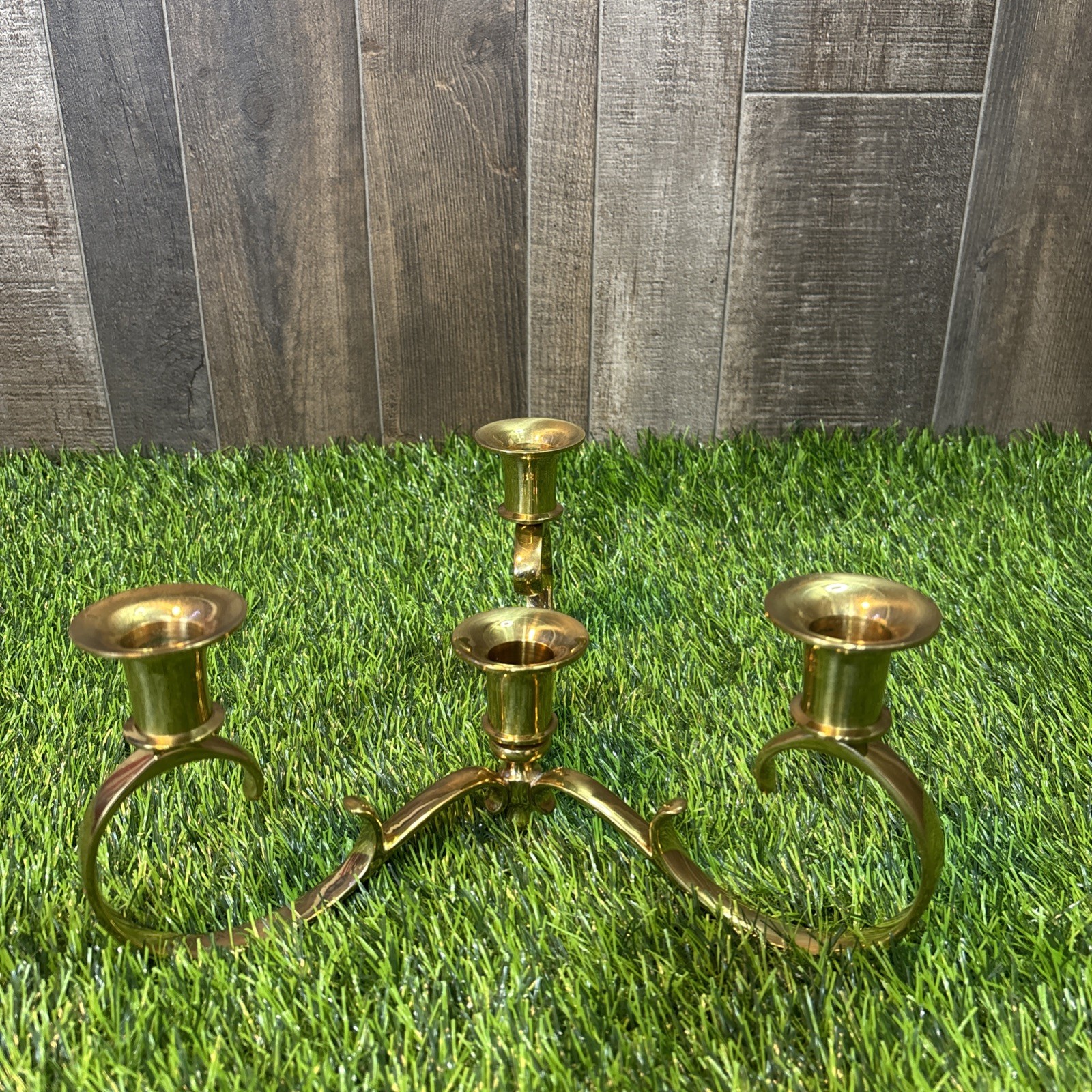 Vintage Teleflora Brass 3-Arm Candelabra Table Centerpiece &ndash; Made in India 