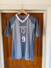 England Euro 96 Away Shirt #9 Shearer Size M Grey Retro Football 1996/97