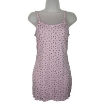 Y2K Vintage Coquette Bow Baby Pastel Pink Floral Print Knit Mini Slip Dress L