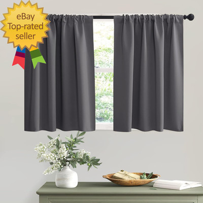 Short Grey Blackout Curtains for Small Bedroom Window, Insulating UV Blocking Dr