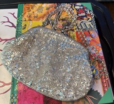 Vintage Bags by La Regale Beaded Evening Bag Silver Clutch Kiss Lock Snap Sequin
