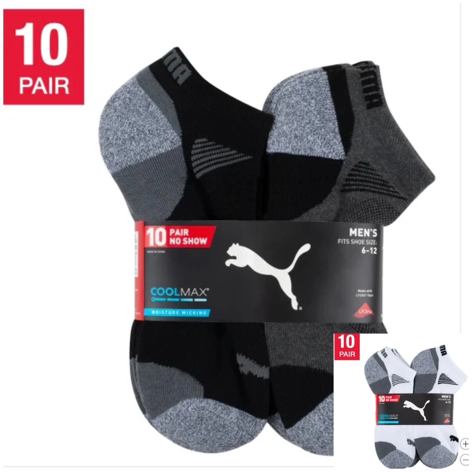 PUMA, 10-pair Men's No Show Socks (Choose Color)