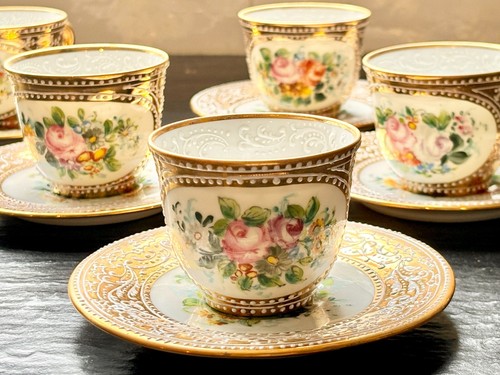 Vintage 1960's French Le Tallec Set of 6 Demitasse Coffee Cup Saucer Duos France