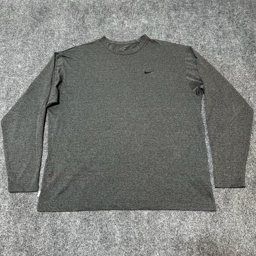 Nike Camicia Uomo Large Grigio Dri-Fit Traspirante Asciugatura Rapida Manica Lunga Activewear