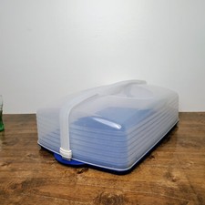 Tupperware Rectangle Bake N Take Cake Cupcake Taker Carrier Blue Clear