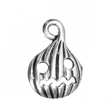 5 Jack o'Lantern Charms Antiqued Silver Halloween Findings Pumpkin Pendants