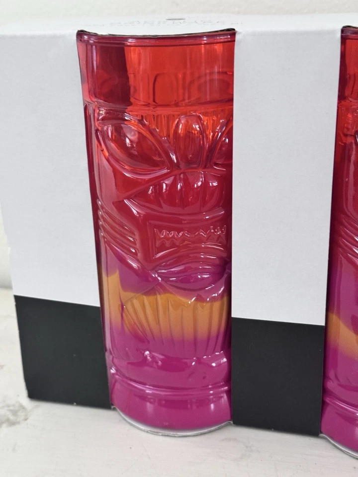 Tiki Acrylic Tumblers / Cups Set of 4, 24oz Pink, Orange And Red - Image 2 of 3