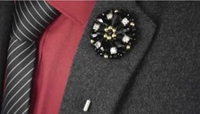 Handmade Men’s Flower Lapel Pin 1.4" Shimmer Beads Floral Boutonniere Brooch Pin