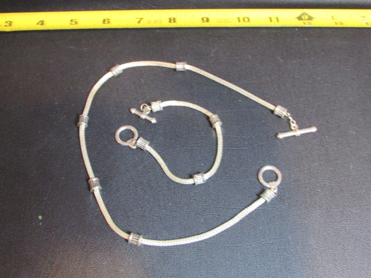 Matching Necklace and Bracelet Silver Tone Heavy Toggle Clasps