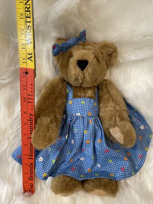 Vermont Teddy Bear Jointed with Original Blue Gingham Dress And