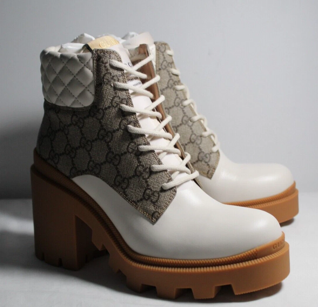 Bottes matelassées Gucci Apollo GG Supreme Bootie à lacets talon compensé 41 659691 neuves avec étiquettes
