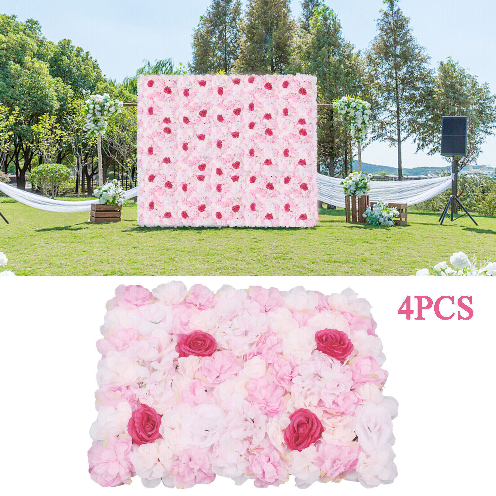 4PCS Artificial Flowers Wall Decor Silk Flower Panels for Wedding Party Backdrop