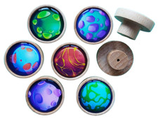 6er Set Design Druck Holz KNÖPFE Griff Schublade Schrank Möbel Planeten UK