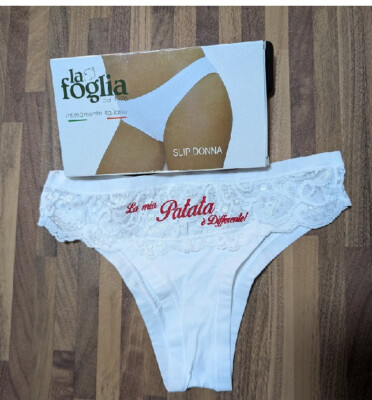 brasilianischer Damen Slip mit Schriftzug Eros in rot LA FOGLIA Gr. 3 weiß Baumwolle
