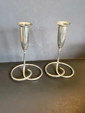 Napier pair candle sticks. Mid century modern silverplate
