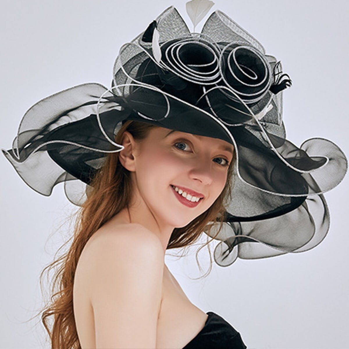 Cappello da donna Kentucky in organza, stile derby e chiesa, fascinator per matrimoni, matrimoni, design incantevole, velo in rete, per occasioni speciali, eventi formali, celebrazioni, Arancione